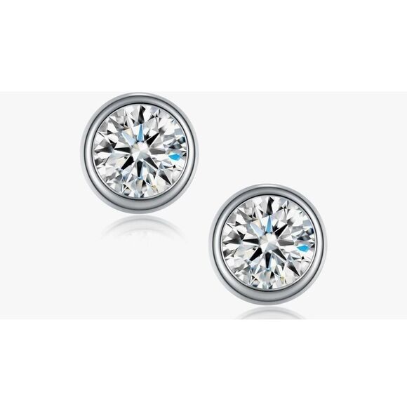 CERTIFIED~2 Carat Genuine Moissanite Round Bezel Set Stud Earrings - Picture 3 of 5